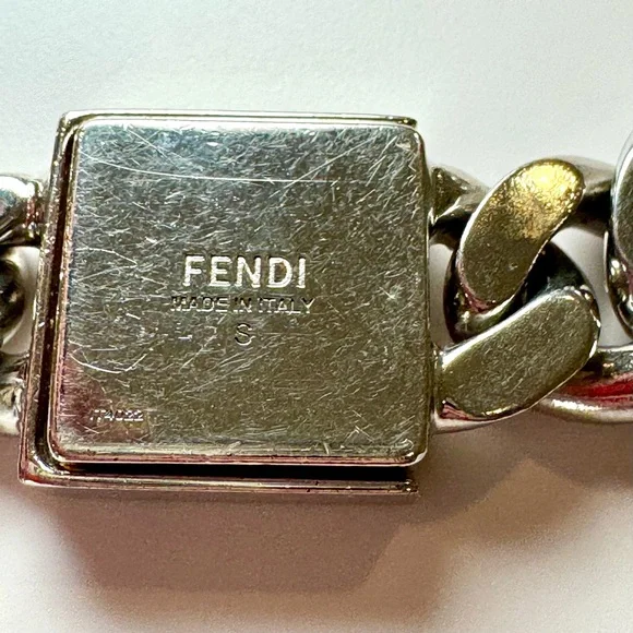 Fendi FF Logo Chain Link Bracelet In Silver And Gold Tone Metal, Size Small - Picture 8 of 12